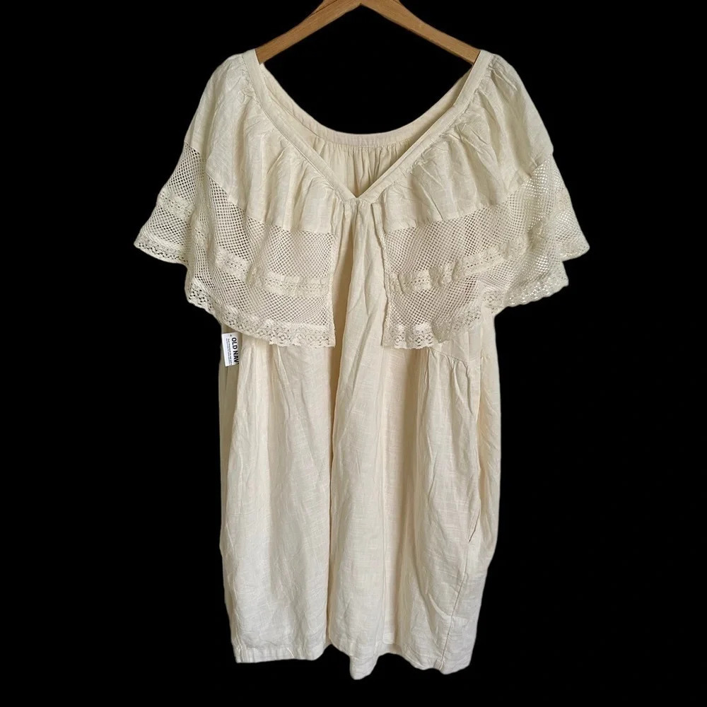 NWT old navy‎ Women’s size 3X Cream Flutter Sleeve Mini Swing Dress Beachy Boho - Picture 3 of 7